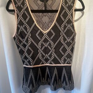 BCBGMaxAzria Black and Cream Fitted Peplum Tank Top